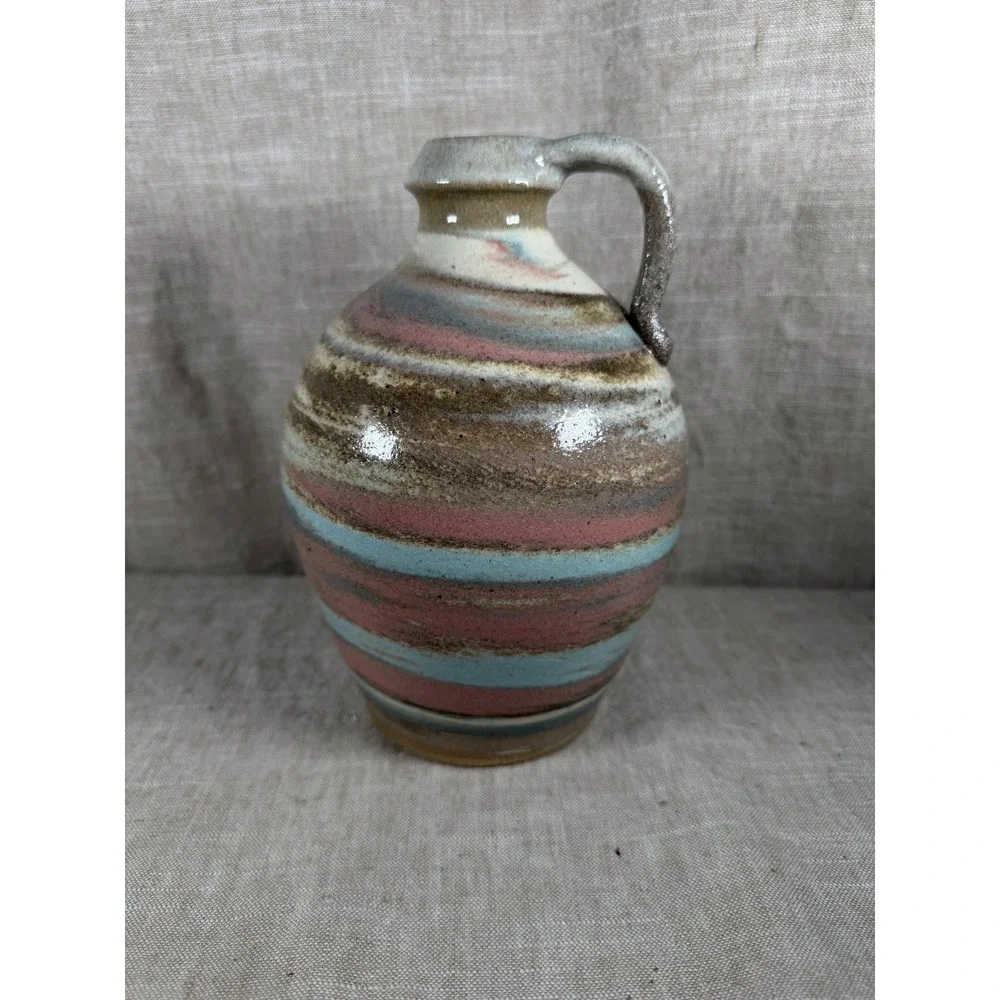 Studio Pottery Jug Good Vintage Sedona AZ Signed Stoneware Multi Color Swirl 8